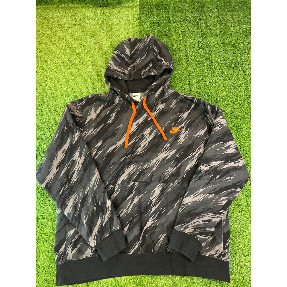Nike Mens XL Tiger Camo Hoodie Grey Black Orange Pullover Sweatshirt Camouflage